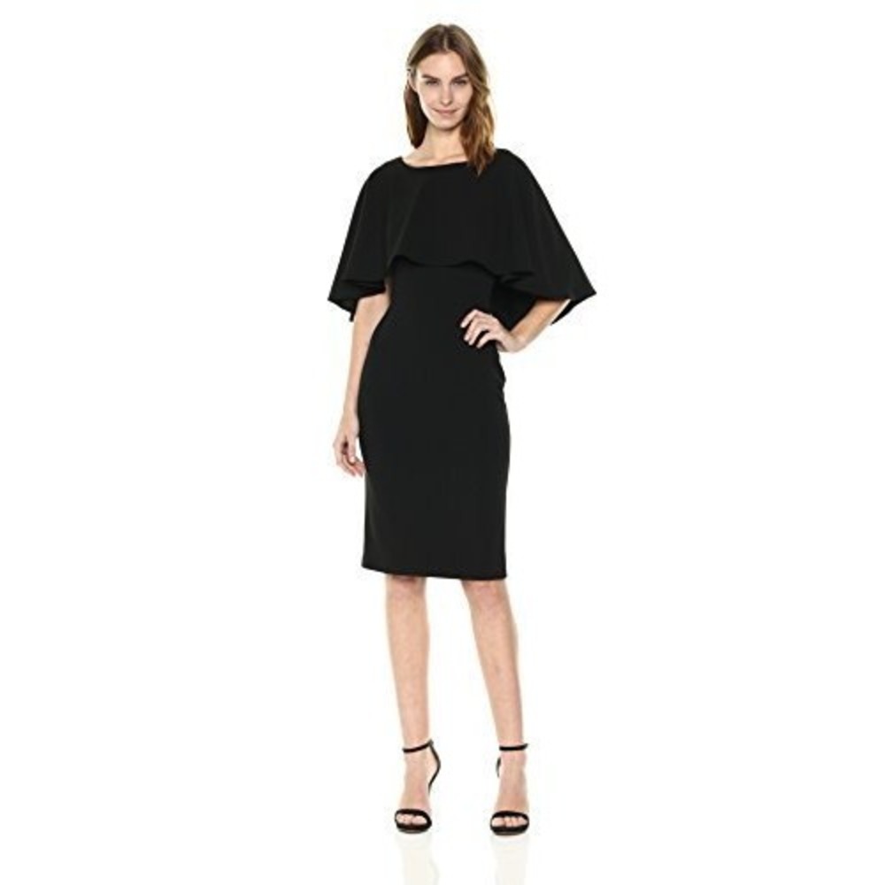 Calvin Klein Black Sheath Cape Popover Dress Cocktail Little Black Dress Size 6P